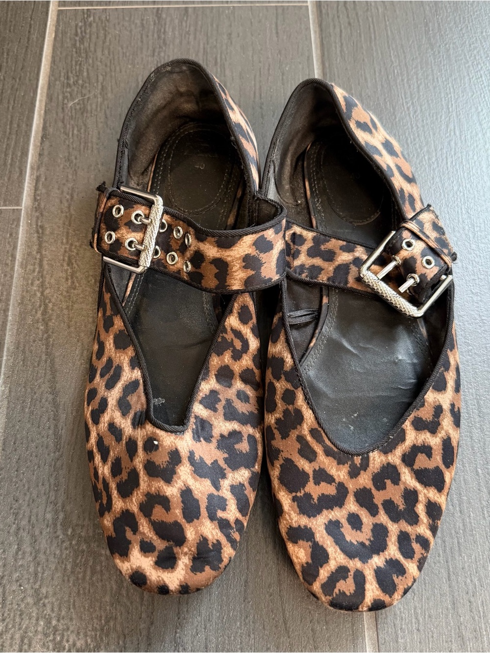 Zara Leopard Print Mary Jane Flats in Brown and Black